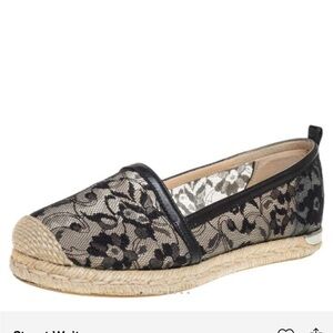 Stuart Weitzman Meshuga Black Lace Espadrilles floral